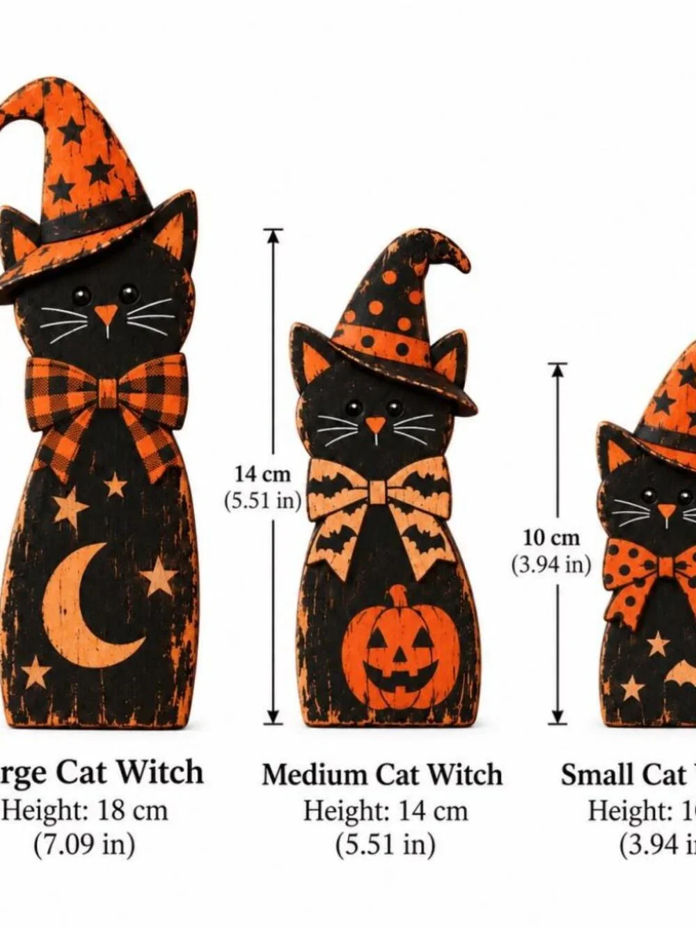 2D Halloween Cat Wooden Blocks, 3ps Wooden Halloween Tiered Tray Decor